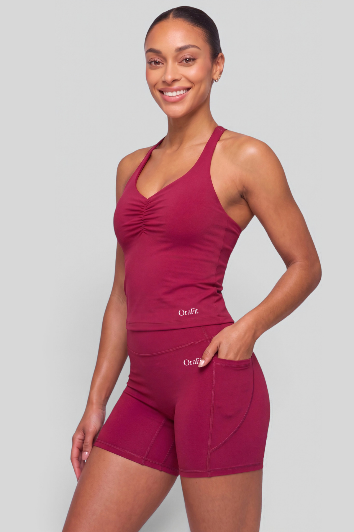 Jade – Short taille haute avec poches - Framboise