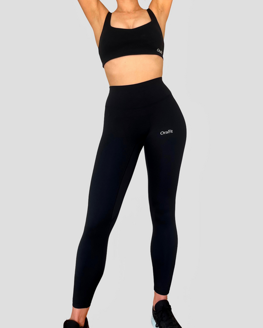 Ensemble brassière legging noir dos froncé face