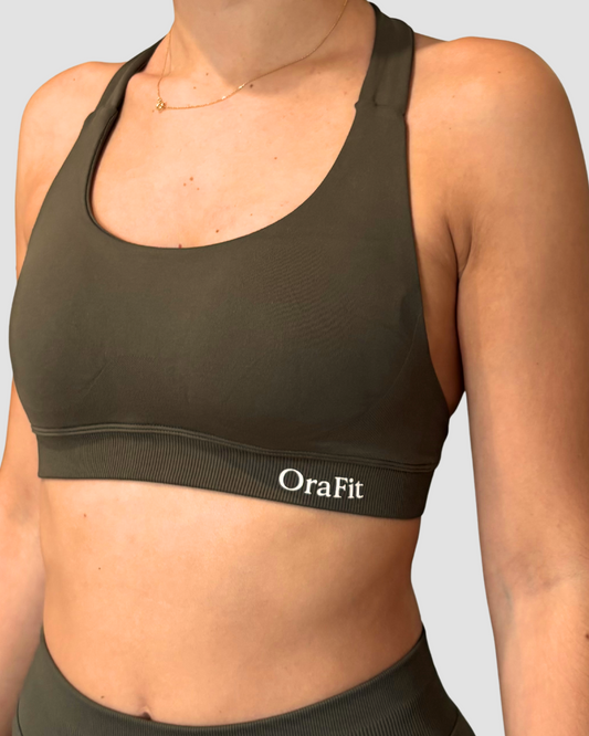 Ensemble Isis coloris kaki – brassière dos nu vue de face