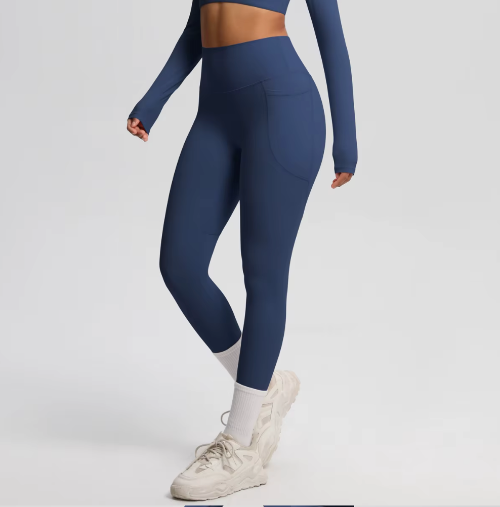 Legging de sport Leïla bleu – taille haute avec poches latérales intégrées