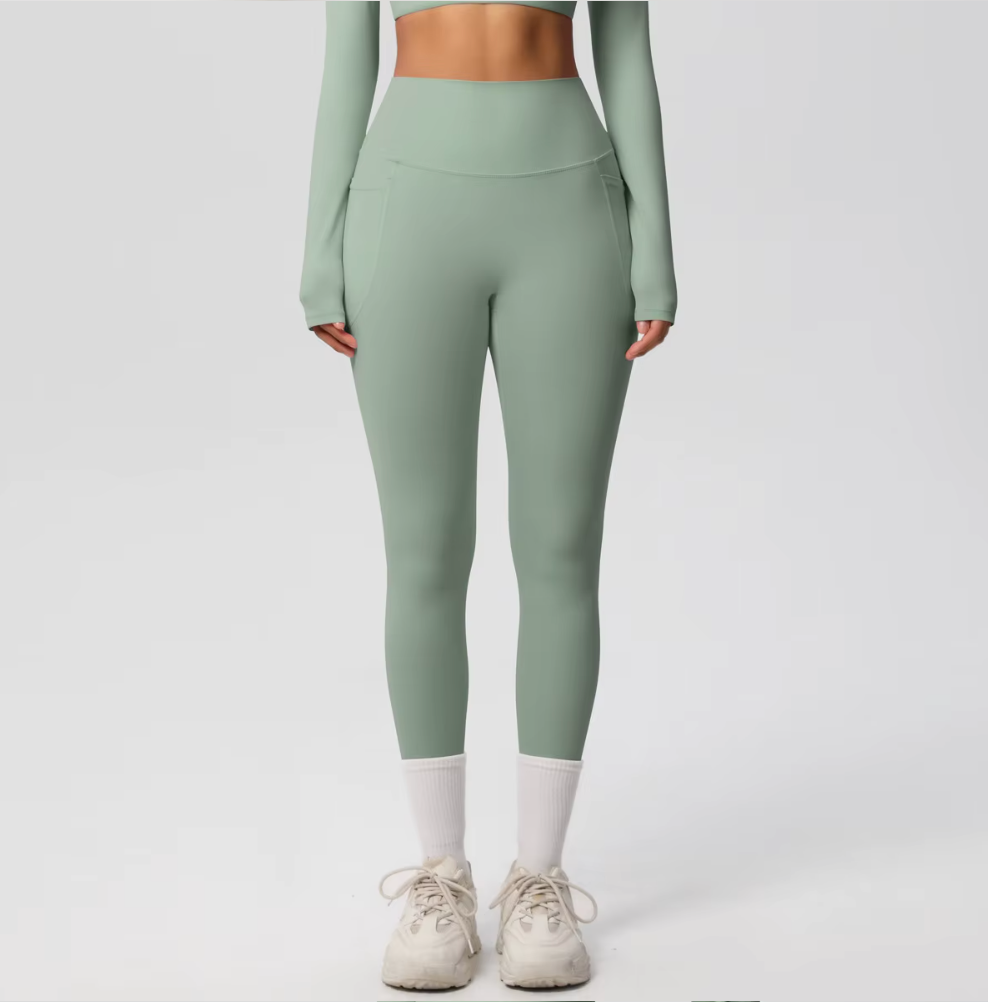 Legging de sport Leïla vert – taille haute avec poches latérales intégrées