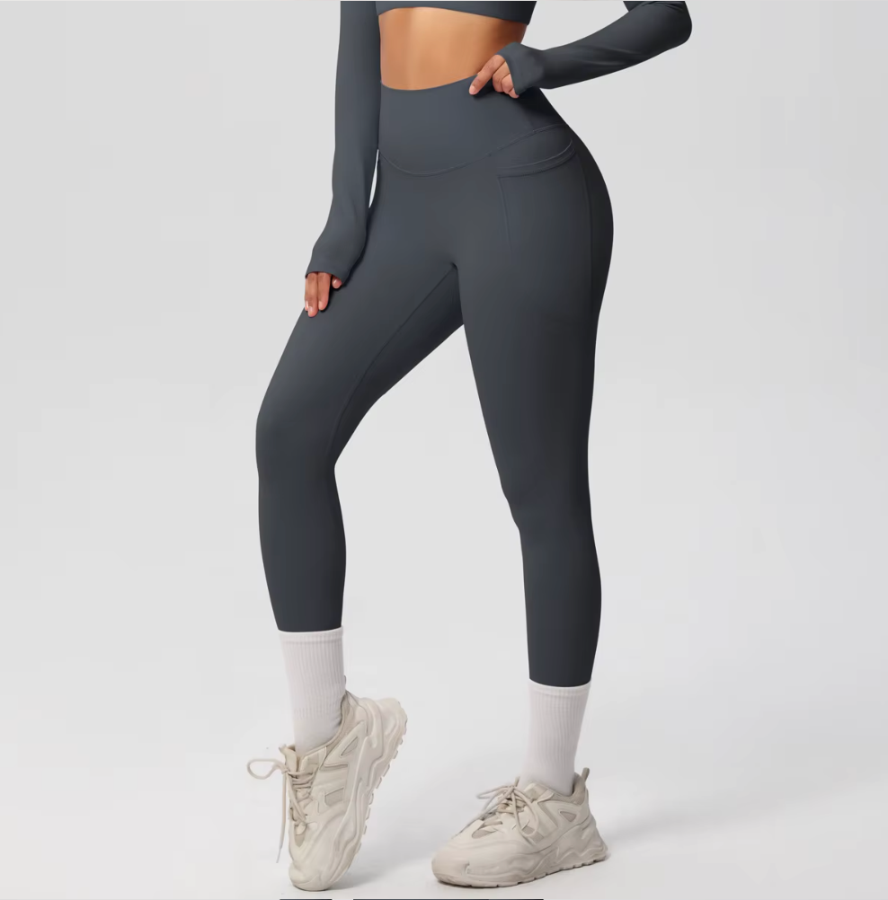Legging de sport Leïla gris – taille haute avec poches latérales intégrées