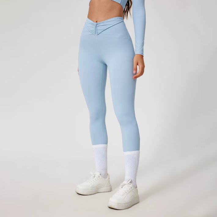 Legging Beverly bleu – vue de face, ceinture croisée