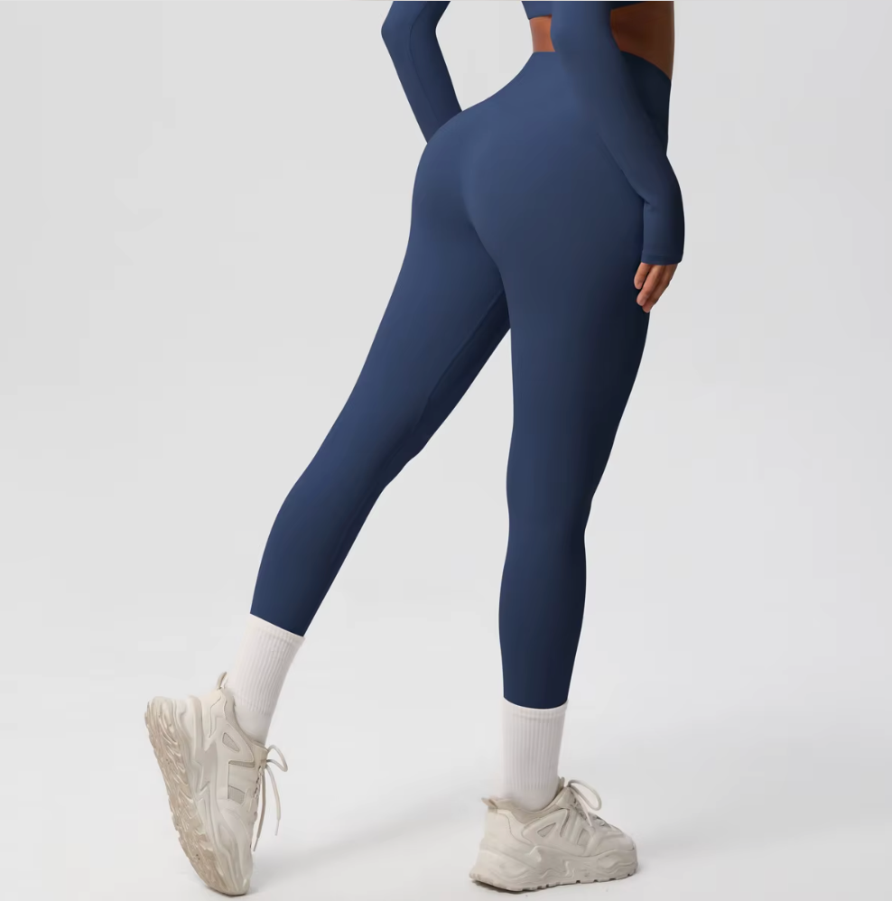 Legging Mila bleu marine – vue de dos, matière stretch et effet galbant