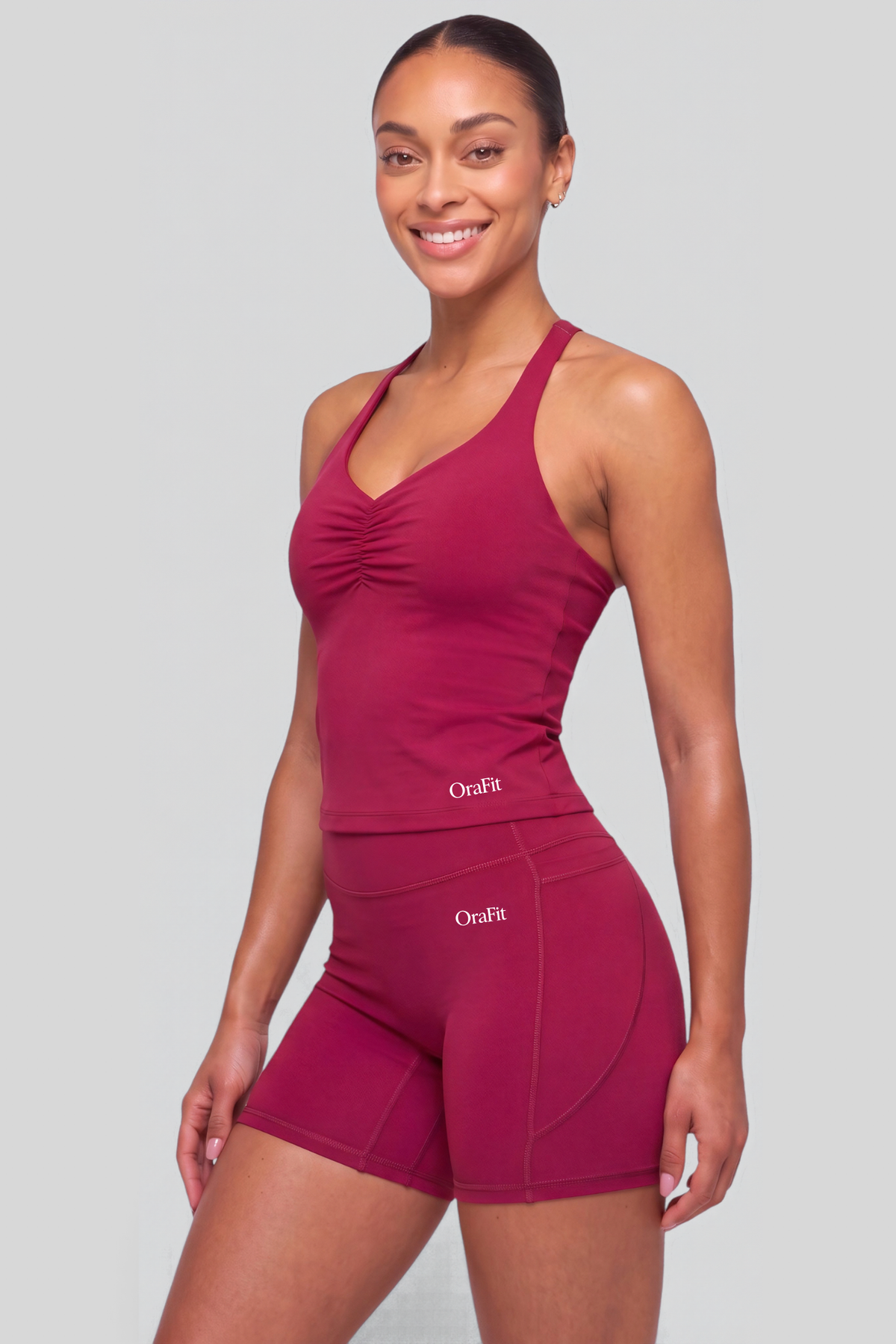 Héloïse – Débardeur froncé brassière intégrée push-up - Framboise