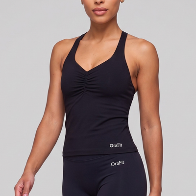 Héloïse – Débardeur froncé brassière intégrée push-up - Noir
