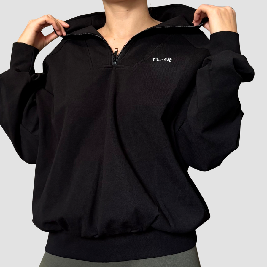 Kara – sweat-shirt fin zippé OraFit, coloris noir détail zip