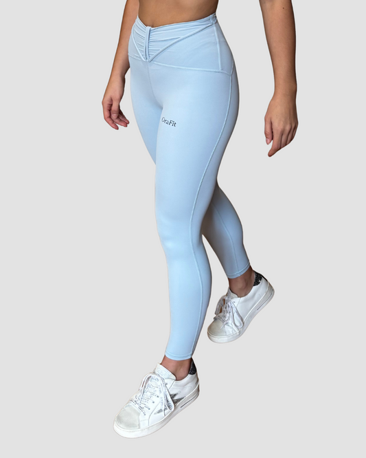 Berverly – legging ceinture 3D OraFit, coloris bleu ciel vue de face