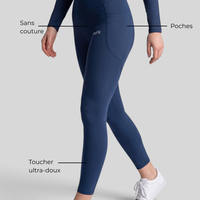 Leïla - Legging seconde peau avec poches - Bleu foncé