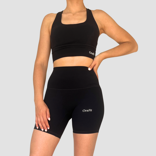 Ensemble short brassiere dos croise noir