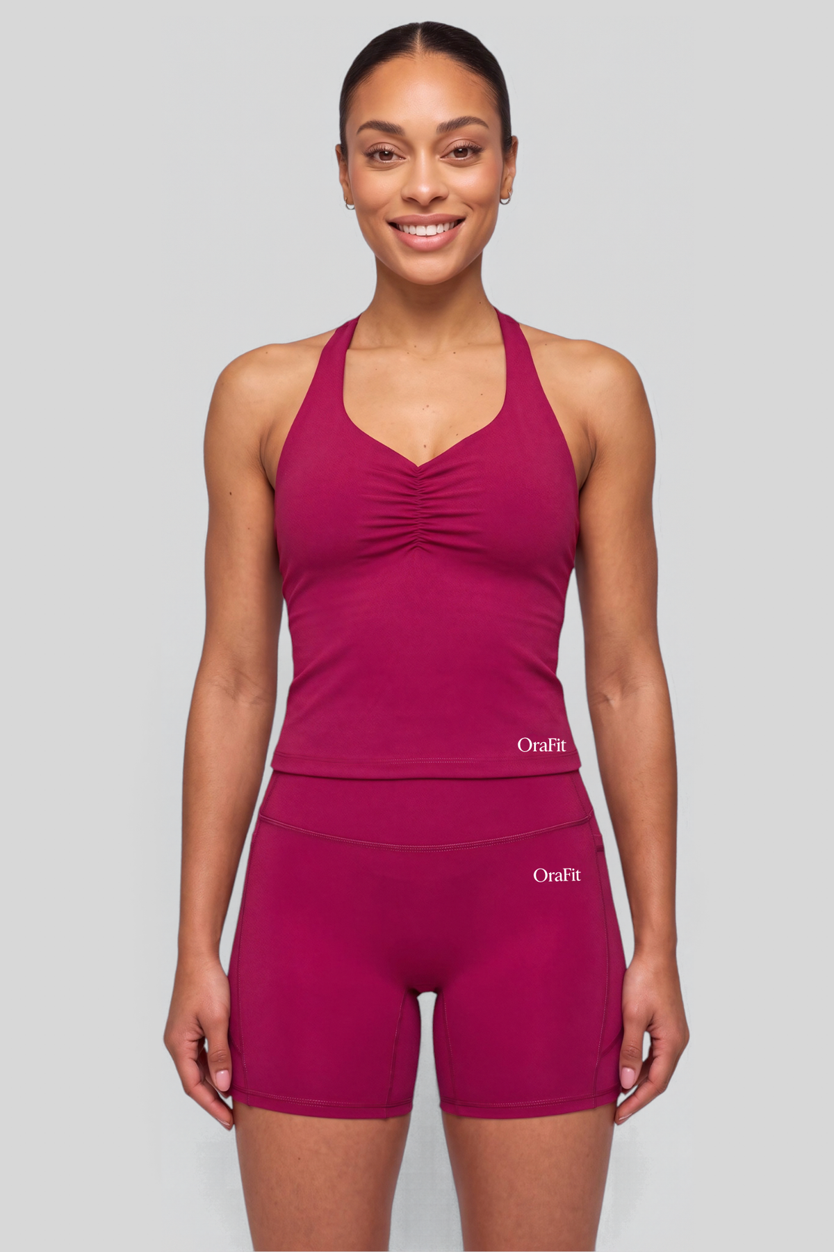 Jade – Short taille haute avec poches - Framboise