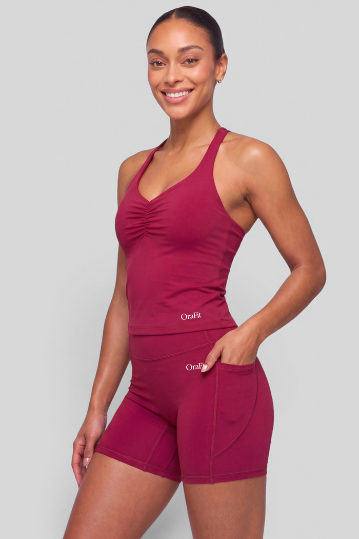 Jade – Short taille haute avec poches - Framboise