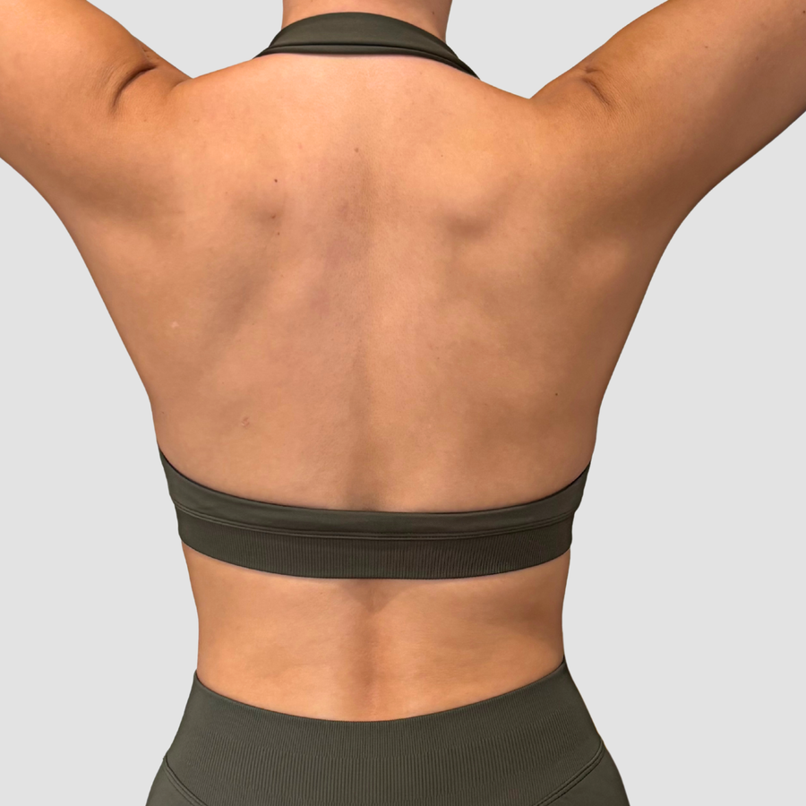 Ensemble Isis coloris kaki – brassière dos nu vue de dos