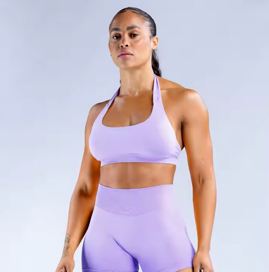 Brassière Mia mauve – vue de face, coupe bandeau et décolleté arrondi