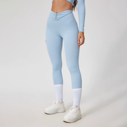 Legging Beverly bleu – vue de face, ceinture croisée 