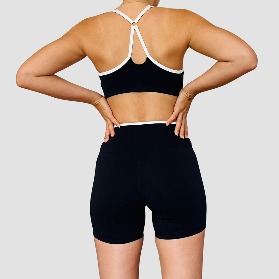 Stella – ensemble short brassière contrasté OraFit, coloris noir vue de dos