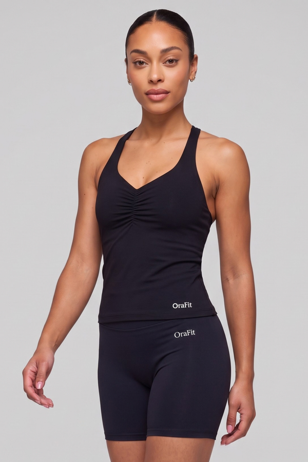 Héloïse – Débardeur froncé brassière intégrée push-up - Noir
