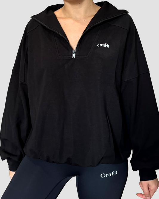 Sweat Kara oversize zippé noir – vue de face