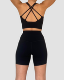 Marilyn – ensemble short et brassière dos croisée OraFit, coloris noir vue de dos [partagée avec Marilyn - Short gainant]