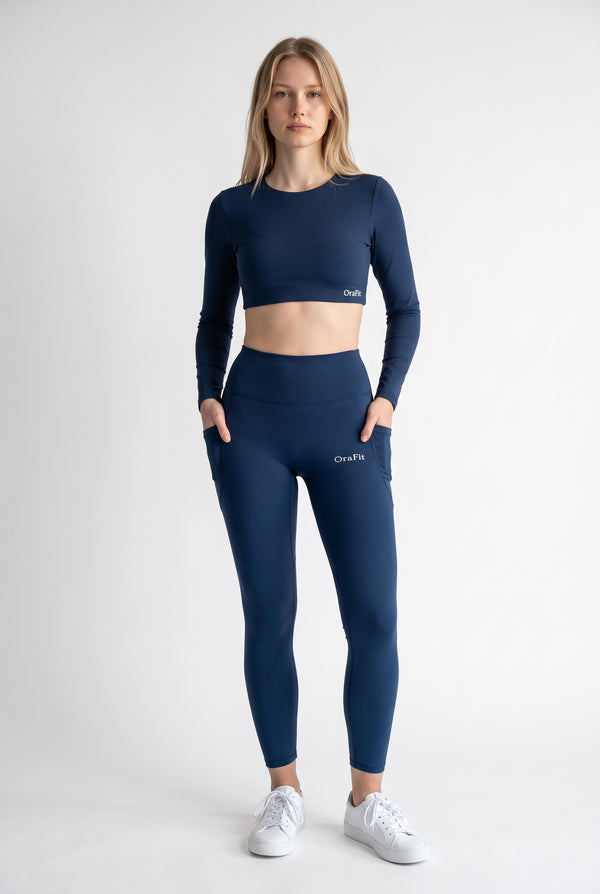 Leïla - Legging seconde peau avec poches - Bleu foncé