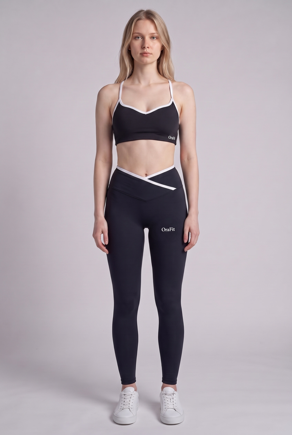 Tina - Ensemble legging brassière contrasté - Noir