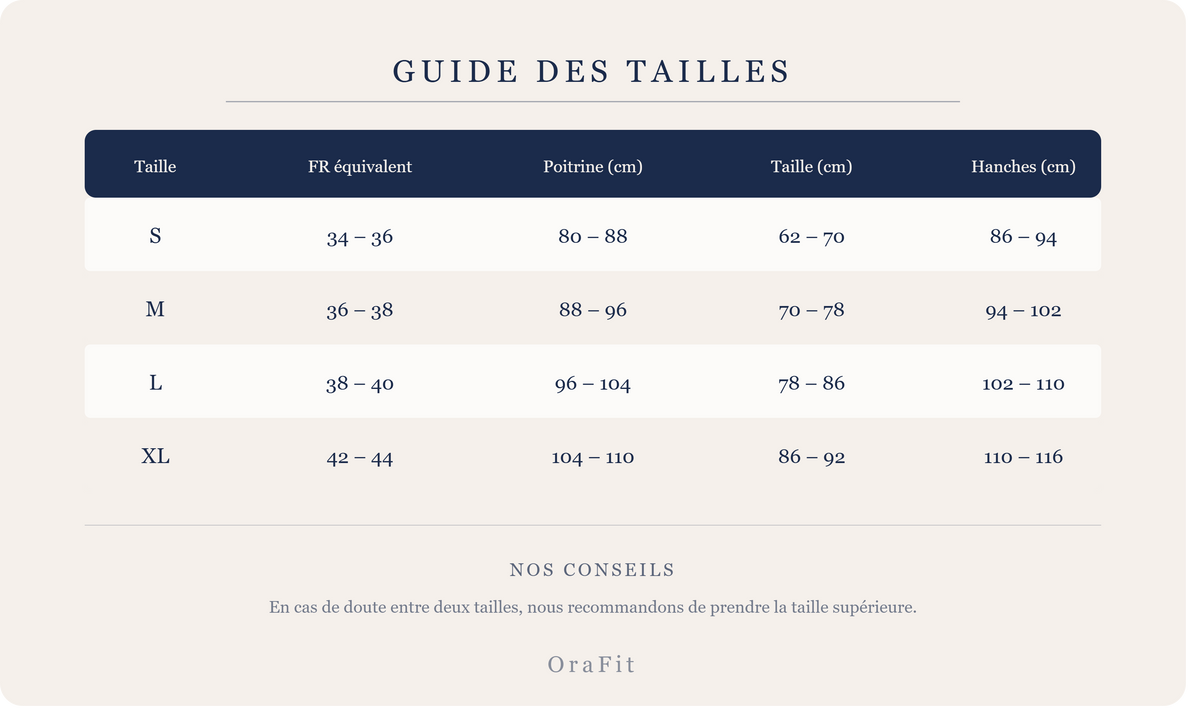 Guide des tailles OraFit
