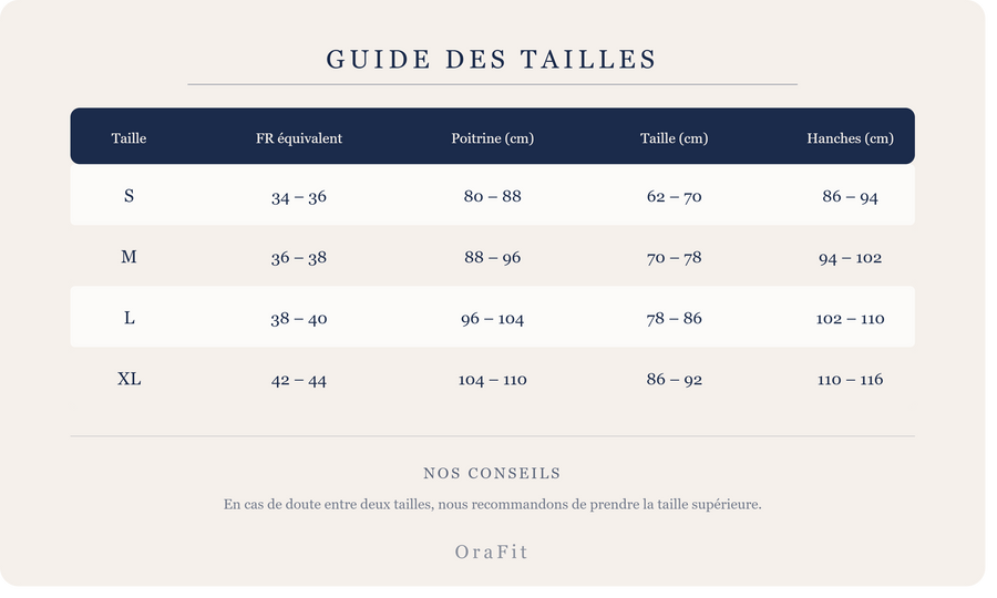 Guide des tailles OraFit